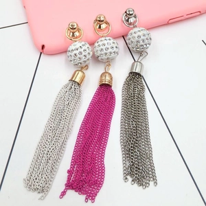 Three-color tassel pendant set with rhinestone spheres for DIY phone cases and jewelry