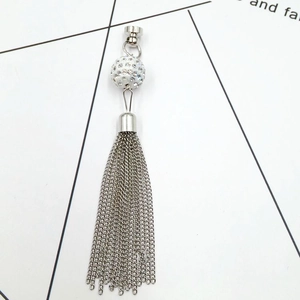 Luxury silver tassel mobile chain with sparkling rhinestone ball and magnetic clasp