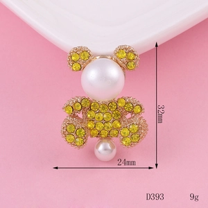Sparkling crystal bear brooch with yellow rhinestones and white pearls for DIY crafting