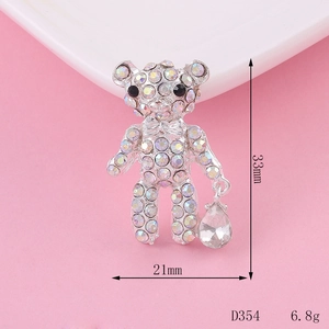 Sparkly bear pendant with rhinestones and drop crystal charm in 33x21mm size
