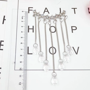Silver fringe tassel charm with sparkling crystals and teardrop pendants for DIY jewelry