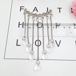 Silver crystal tassel pendant with sparkling rhinestones and drop-shaped crystals