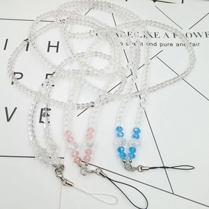 Handmade beaded phone lanyards in clear, pink and blue colors with metal lobster clasps