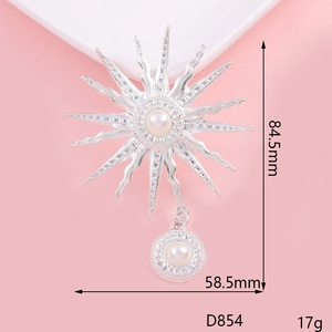 Pendentif fleur en argent avec perles blanches et dimensions détaillées