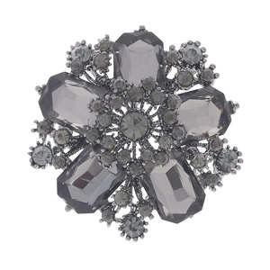 Charm fleur DIY vintage avec pierres précieuses gris foncé et strass sur base en métal