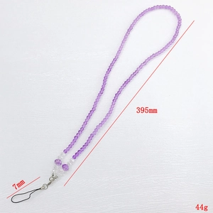 Universal purple crystal beaded phone lanyard with 395mm long necklace and metal clasp