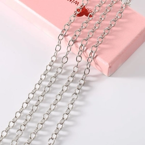 Polished silver metal oval link chain for DIY jewelry making and handbag accessories
