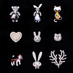 DIY Alloy charm set with Teddy bear, rabbit, and heart designs featuring shiny rhinestones