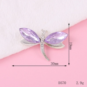 Detailed view of dragonfly jewelry charm with purple rhinestones and 30mm size specs