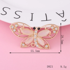 Detailed size chart for pink rhinestone butterfly jewelry charm with dimensions and weight