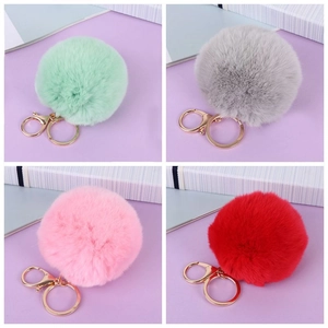 Porte-clés Pompon en Fausse Fourrure 8cm Imitation Boule de Fourrure de Lapin Rex Charme de Sac Fermoir en Alliage d'Or Pour Clés de Voiture Femmes Filles Cadeau