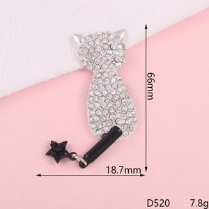 Katzenbrosche mit Strasssteinen Maße 66mm mal 18,7mm und schwarzem Sternanhänger