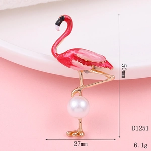 Flamingo Anhänger aus Emaille mit Perle, 50 mm Höhe für DIY Handyhüllen Zubehör