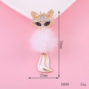 Diamond-encrusted fox charm with white pom-pom for DIY phone case accessories, 70mm size