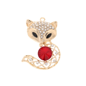 Golden fox pendant with red center gem and white crystals for DIY phone case accessories