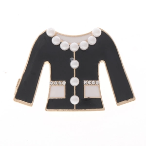 Spilla classica a forma di giacca in smalto nero con perle e strass per accessori fai-da-te