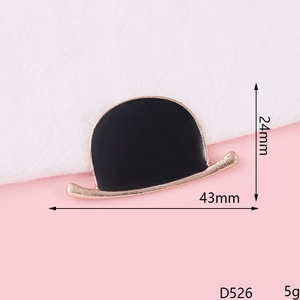 Black enamel top hat brooch with gold metal trim 43mm x 24mm diy jewelry accessory
