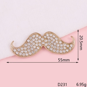 Detailed size view of a 55mm mustache-shaped jewelry accessory with white rhinestones