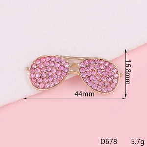 Pink rhinestone sunglasses charm with gold base, size 44mm x 16.8mm, weight 5.7g