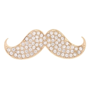 Golden mustache charm with sparkling crystals for DIY jewelry accessories on white background