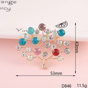 Broche árbol de la vida colorido de aleación dorada con cristales para accesorios