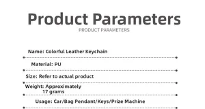 Detailed product parameters of 17g holographic PU leather strap keychain with lobster clasp