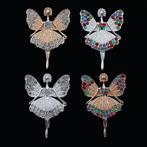 Vintage crystal fairy brooch set in gold and silver finish with sparkling rhinestones