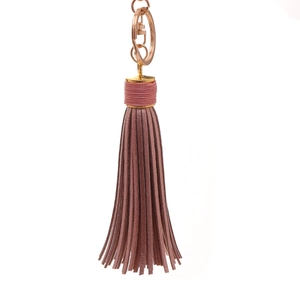 Elegant dusty pink PU leather tassel keychain with high-quality golden metal clasp