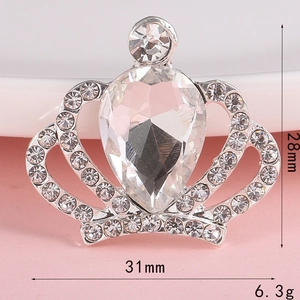 Spilla a corona d'argento con gemma a goccia e cristalli, 31mm x 28mm per fai da te