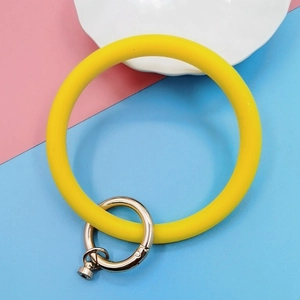 Creative bright yellow silicone bracelet keychain with golden metal spring buckle fastener