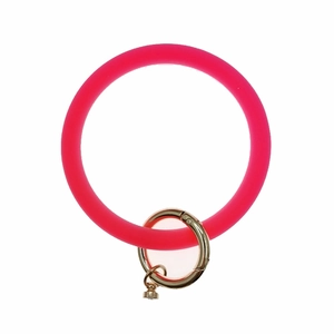 Creative rose pink silicone bracelet keychain with a golden spring buckle for women