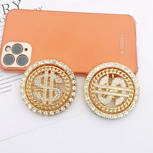 Rotating gold dollar sign charm with sparkling crystals for creative DIY phone case decor