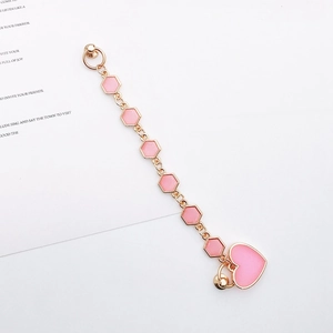 DIY candy color phone chain with pink dripping oil hearts and golden metal link chain