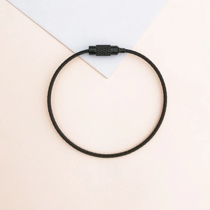 Durable matte black coated stainless steel wire keychain ring with screw lock mechanism