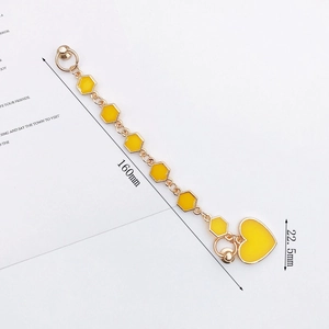 Creative candy color translucent heart phone chain in gold finish, 160mm length