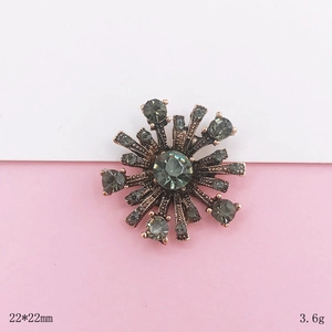 Macro detail of 22mm vintage sunburst metal charm with crystals and bronze finish