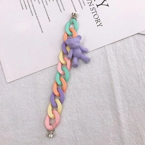 Colorful macaron acrylic link chain bracelet with a purple bear pendant and magnetic clasp