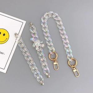 Holographic Acrylic Bear Phone Strap Aurora AB Colorful Wrist Strap DIY Bag Accessory Wristlet Chain Jewelry Gift For Women