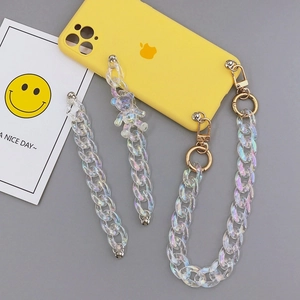 Iridescent acrylic bear phone chain set with gold clips and colorful rainbow finish