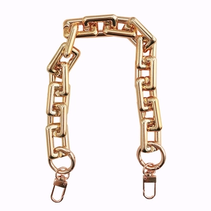 Polished gold rectangular link chain strap with round ring and D-swivel clasps