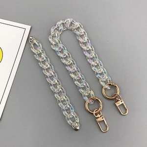 Colorful acrylic bear phone case chain with vibrant AB finish and gold metal clasps