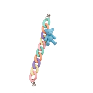 Colorful macaron acrylic chain bracelet with matte blue bear charm and magnetic clasp
