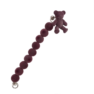 Catena per cellulare con orsetto di peluche viola e perline floccate con ganci in metallo