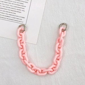 Pink acrylic chain link with silver spring rings for DIY phone cases and handbags
