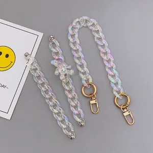 Iridescent acrylic bear phone chain straps in total length 365mm and 165mm sizes