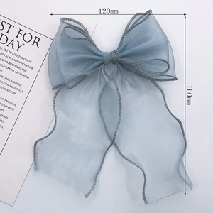 Fermaglio per capelli con fiocco in organza azzurro e nastri lunghi, lunghezza 160mm DIY