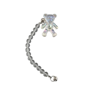 DIY phone charm with iridescent crystal bear and translucent gray beads on silver chain