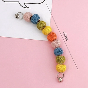 150mm handmade colorful woven bead phone charm with metal rings and macaron cotton yarn