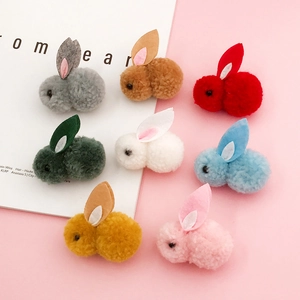 DIY set of 8 colorful plush rabbit heads for hair accessories and clothing decoration