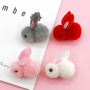 Cute plush rabbit head charms in four colors for DIY phone cases and craft decorations